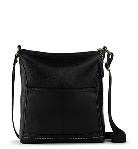 Sakroots Iris Crossbody Bag in Leather, Casual Purse with Adjustable Strap and Zipper Pockets, Multifunctional and Sustainably-Made, Black