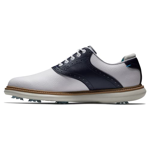 7.5 Wide FootJoy Men's Traditions Golf Shoe, White/Navy