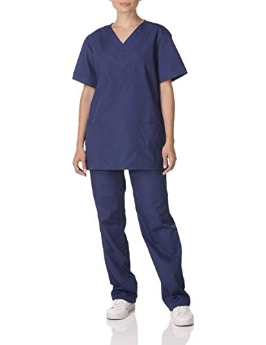 Cherokee Men and Women L Scrubs Set Workwear Originals Top and Pant WW530C, Navy