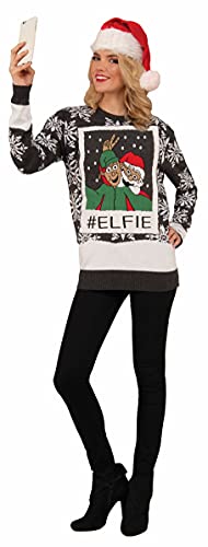 Forum Men's Elfie Ugly Christmas Sweater, Black/White, X-Large