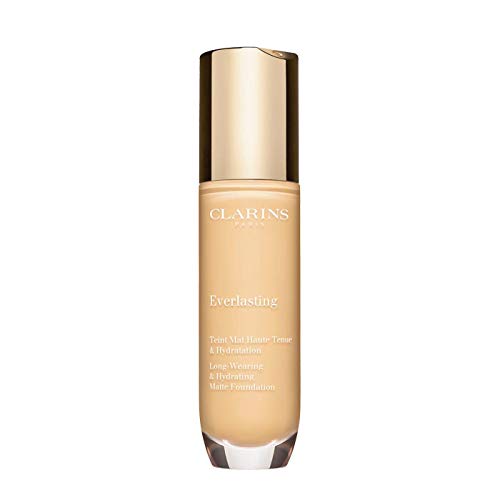 Clarins Everlasting Foundation | Full Coverage and Long-Wearing | Hides Imperfections, Evens Skin Tone and Hydrates | Natural, Matte Finish | Transfer-Proof, Sweat-Proof, Smudge-Proof | 1 Fl Oz