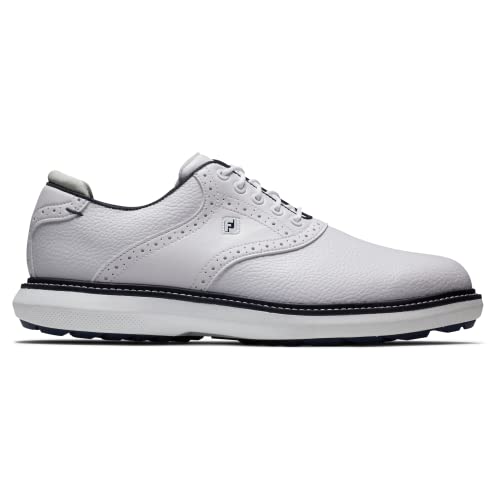 13 FootJoy Men's Traditions Spikeless Golf Shoe, White/White/Navy