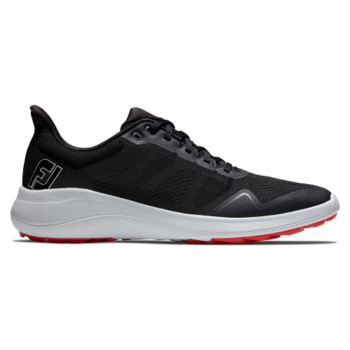 FootJoy Men's FJ Flex Golf Shoe, Black/White/Red, 8