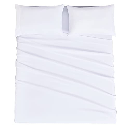 Mejoroom Queen Sheet Set - Hotel Luxury 1800 Bedding Sheets and Pillowcases - Deep Pocket Fitted Sheet, Hypoallergenic, Wrinkleand Breathable, Fade Resistant - 4 Piece (Queen,White)