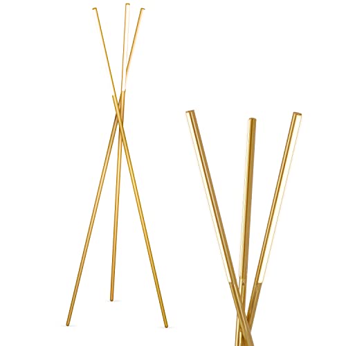 Brightech Stix LED Tripod Floor Lamp for Living Room - Dimmable Modern Standing Lamp, with 3 Lights for Bedroom - Contemporary Office Lighting- Gold / Antique Brass