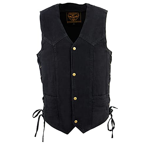 Milwaukee Leather DM1315 Men's Black Denim Classic Side Lace Snap Front Vest - 4X-Large