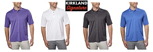 Kirkland Men's Performance Moisture Wicking Polo - 4 Colors and Sizes (X-Large, Grey Blue Stripe)