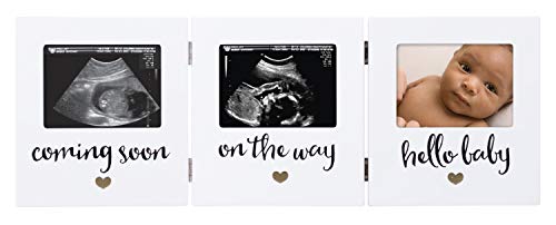 Pearhead Triple Sonogram Keepsake Photo Frame, Baby Ultrasound Tabletop Picture Frame, Gender-Neutral Baby Nursery Décor, Pregnancy to Newborn Photo Frame, White