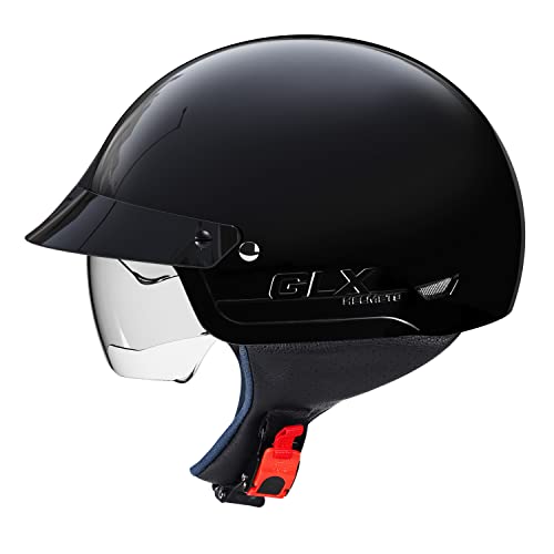 GLX M14 Cruiser Scooter Motorcycle Half Helmet with Free Tinted Retractable Visor DOT Approved (Black, Large)