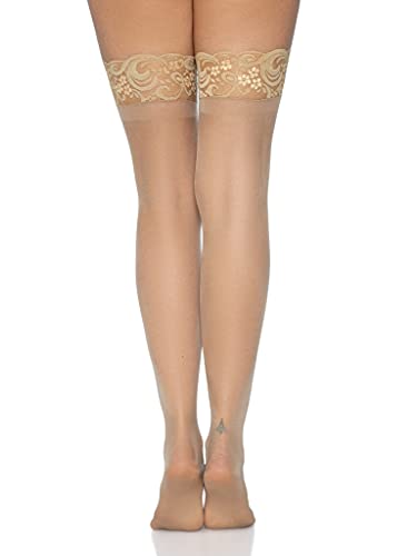 Leg Avenue Women's Plus Size Stay-Up Lace Top Sheer Thigh Highs, Nude, 1X