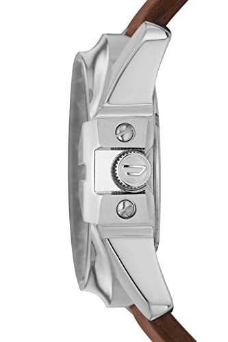Diesel Men's 46mm Master Chief Quartz Stainless Steel and Leather Three-Hand Watch, Color: Silver, Brown (Model: DZ1206)