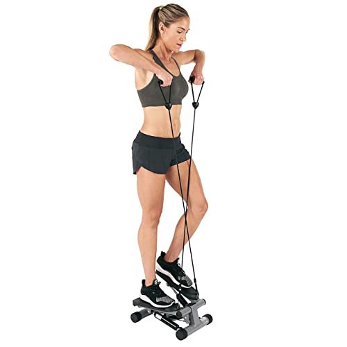 Sunny Health and Fitness Mini Stepper with Resistance Bands, Black