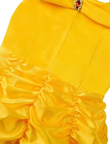 knemmy Princess Dress Up Clothes Halloween Beauty and Beast Costume for Girl Cosplay Birthday Outfit Yellow (yellow, 8-9(160))