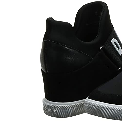 5 DKNY Women's High-Top Sneakers – Slip-On Shoes with Hidden Wedges, Black Cosmos