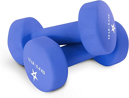 Yes4All Non-Slip, Hexagon Neoprene Dumbbells – 12lbs Neoprene Dumbbell Set for Muscle Toning, Strength Building, Weight Loss (Vivid Dark Blue - Pair)