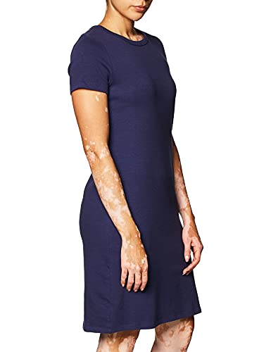 Touched by Nature Girls, Toddler, Baby and Womens Organic Cotton Short-Sleeve and Long-Sleeve Dresses, Navy Short Sleeve, Large