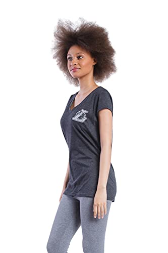 Ultra Game NBA Los Angeles Lakers Womens V-Neck Rhinestone Short Sleeve Tee Shirt, Charcoal Heather, Large