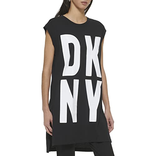 Large US DKNY SPORTSWEAR womens Cap Sleeve Logo T-shirt T Shirt, Black/White