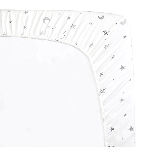 American Baby Company Printed 100% Cotton Jersey Knit Fitted Crib Sheet for Standard Crib and Toddler Mattresses, Grey Stars and Moon, 1 Count (Pack of 1) (Pack of 1)