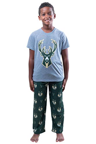 Ultra Game NBA Milwaukee Bucks Youth 2 Piece Pjs Lounge Pants and Tee Set, Team Color, 10/12