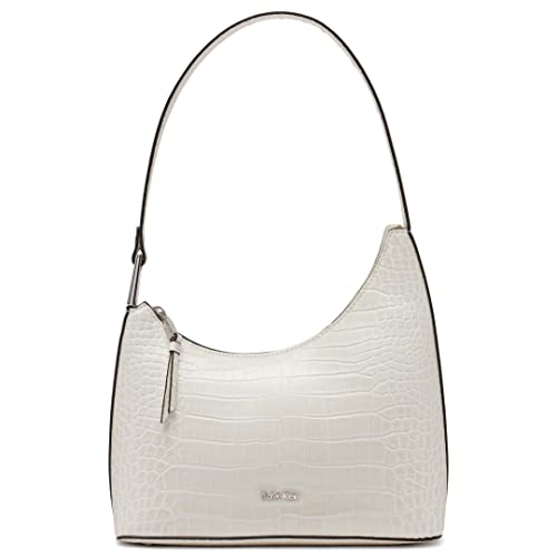 Calvin Klein Holly Top Zip Shoulder Bag, Cherub White Croco,One Size