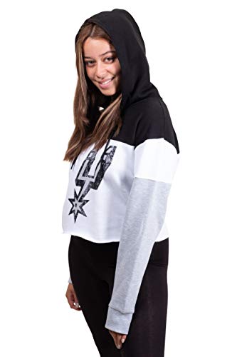Ultra Game NBA San Antonio Spurs Womens Super Soft Fleece Crop Top Pullover Hoodie Sweatshirt, Black, Large
