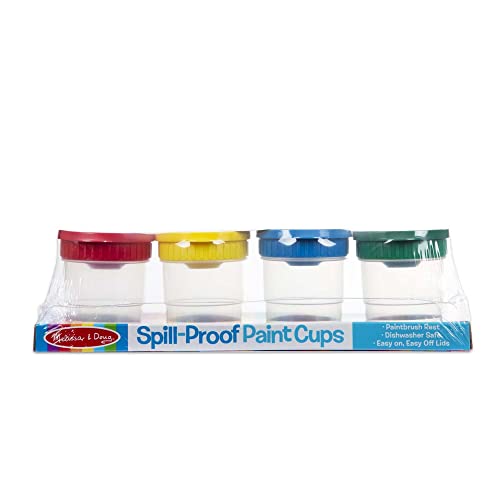 Melissa and Doug Spill-Proof Paint Cups - 4-Pack, Airtight Seal, Snap Lids - Kid-Safe Reusable No-Spill Paint Cups Storage Containers