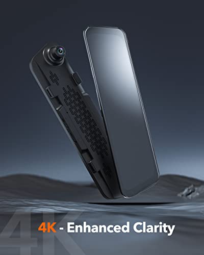 WOLFBOX G840S 12' 4K Mirror Dash Cam Backup Camera, 2160P Full HD Smart Rearview Mirror for Cars and Trucks, Front and Rear View Dual Cameras, Night Vision, Parking Assistance, Free 32GB Card and GPS