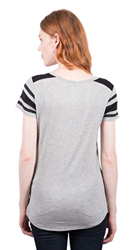 Ultra Game NBA Los Angeles Lakers Womens Box Out Varsity Stripe Tee Shirt, Heather Gray, Medium