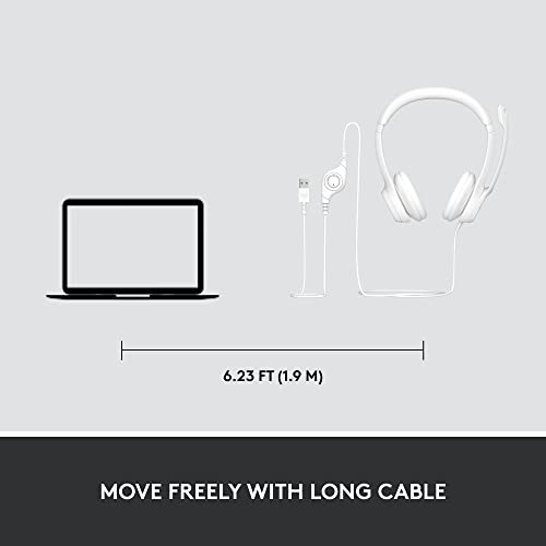 Logitech H390 Wired Headset for PC/Laptop, Stereo Headphones with Noise Cancelling Microphone, USB-A, in-Line Controls, Works with Chromebook - Off White