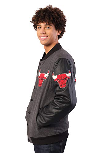 Ultra Game NBA Chicago Bulls Mens Full Zip Classic Varsity Jacket, Charcoal Heather, Medium