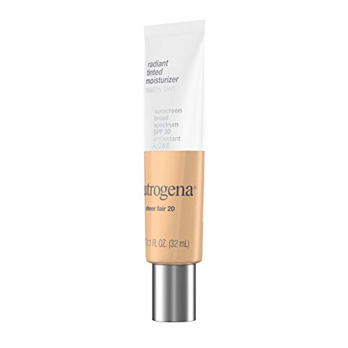 Neutrogena Healthy Skin Radiant Tinted Facial Moisturizer with Broad Spectrum SPF 30 Sunscreen Vitamins A, C, and E, Lightweight, Sheer, and Oil-Free Coverage, Sheer Fair 20, 1.1 fl. oz