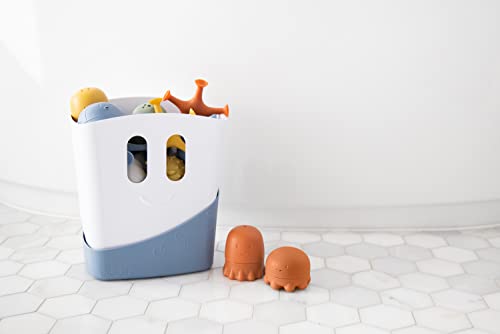 Ubbi Bath Time Essential Gift Set, Includes Drying Bin and 12 Water Toys for Toddler Bath Time Play, Baby Bath Accessory, Muted Blue