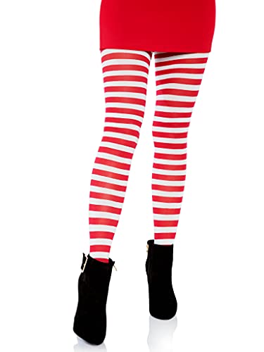 Leg Avenue Women's Plus Size Nylon Striped Tights, White/Red, 3X-4X