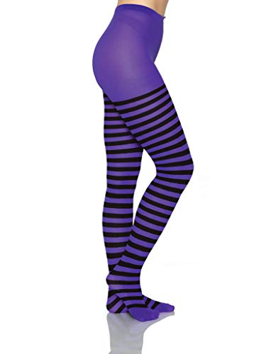Leg Avenue Women's Nylon Striped Tights, Black/Purple, One Size