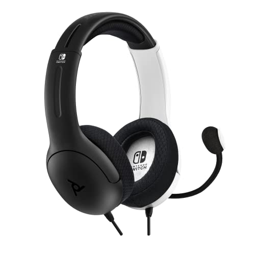 PDP Gaming LVL40 Stereo Headset with Mic for Switch OLED - Noise Cancelling Microphone - Black and White - Nintendo Switch