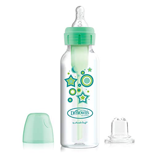 Dr. Brown’s Natural Flow® Anti-Colic Options+™ Narrow Sippy Bottle Starter Kit, 8oz/250mL, with Level 3 Medium-Fast Flow Nipple and 100% Silicone Soft Sippy Spout, Green, 6m+