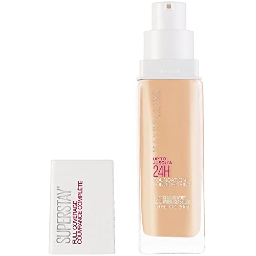 Maybelline Super Stay Full Coverage Liquid Foundation Active Wear Makeup, Up to 30Hr Wear, Transfer, Sweat and Water Resistant, Matte Finish, Classic Ivory, 1 Count
