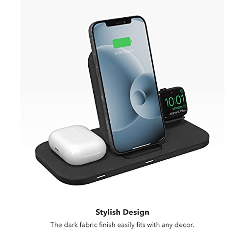 mophie 3-in-1 Wireless Charging Stand for Apple iPhone, AirPods/AirPods Pro and Watch, 7.5W Fast Charging, Stylish Gloss Finish, Portrait or Landscape Smartphone Charging Mode, Black