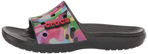 Crocs Unisex Classic Graphic Slide Sandals, Black/Multi, 5 US Men