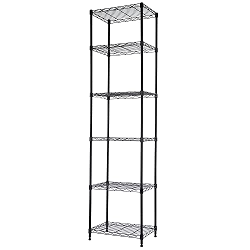REGILLER 6 Wire Shelving Steel Storage Rack Adjustable Unit Shelves for Laundry Bathroom Kitchen Pantry Closet (16.7L x 11.9W x 64H, Black)