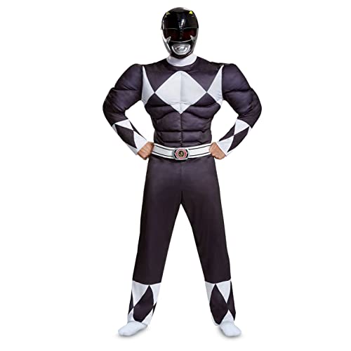 Disguise Men's Black Ranger Classic Muscle Adult Costume, L/XL (42-46)