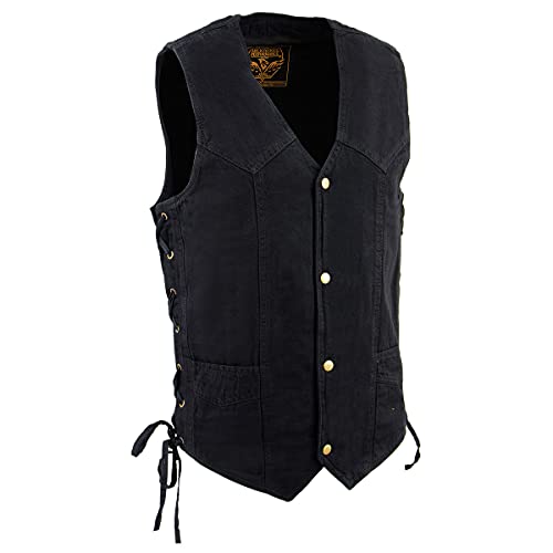 Milwaukee Leather DM1315 Men's Black Denim Classic Side Lace Snap Front Vest - Large
