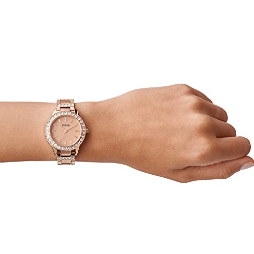 Fossil Women's Jesse Quartz Stainless Steel Three-Hand Watch, Color: Rose Gold Glitz (Model: ES3020)