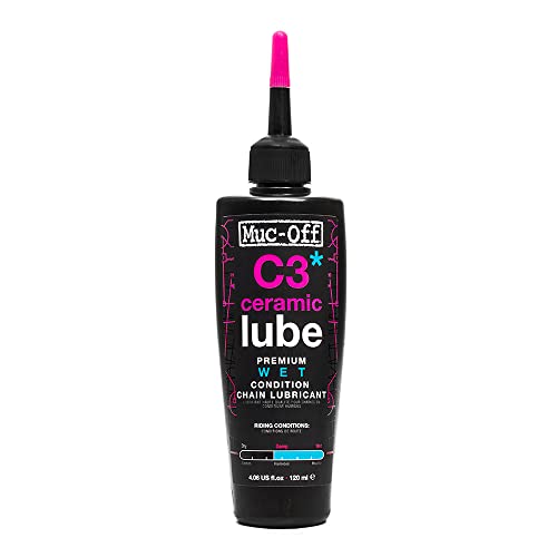 Muc Off C3 Ceramic Wet Chain Lube, 120 Milliliters - Premium Bike Chain Lubricant with UV Tracer Dye - Formulated for Wet and Harsh Weather Conditions