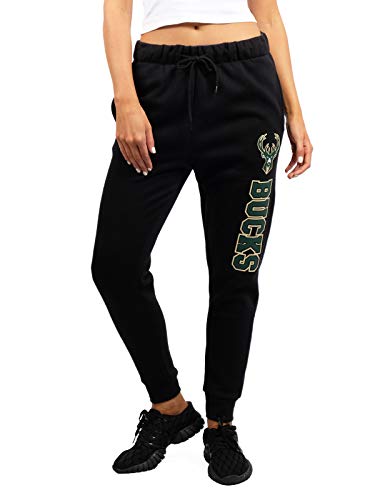 Ultra Game NBA Milwaukee Bucks Womens Jogger Pants Active Basic Fleece Sweatpants , Black, Large