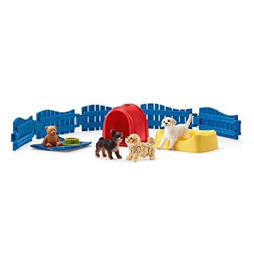 Schleich Farm World, Animal Toys for Kids, Puppy Pen Playset with Dog Figurines and Accessories 13-piece set, Ages 3+