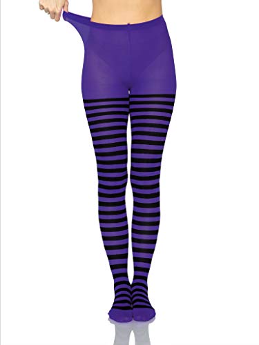 Leg Avenue Women's Nylon Striped Tights, Black/Purple, One Size