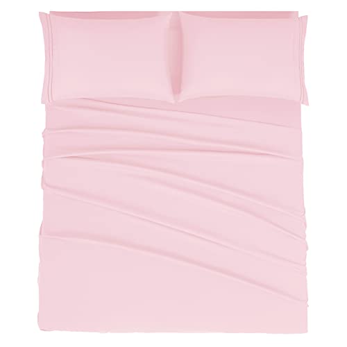 Mejoroom Queen Size Sheet Set - Hotel Luxury 1800 Bedding Sheets and Pillowcases - Deep Pocket Fitted Sheet, Hypoallergenic, Wrinkleand Breathable, Fade Resistant - 4 Piece (Queen, Blush Pink)