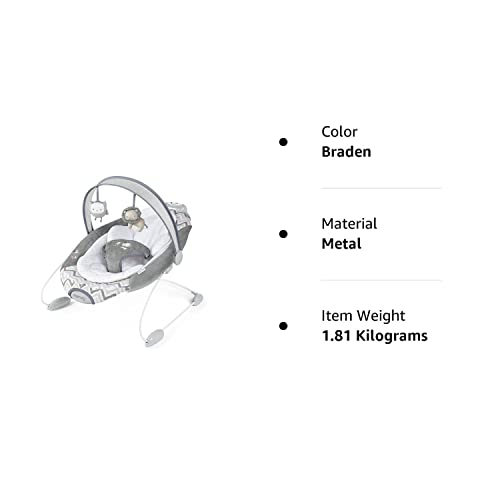 Ingenuity SmartBounce Automatic Baby Bouncer Seat with White Noise, Music, Toy Bar and 2 Plush Infant Toys, 0-6 Months Up to 20 lbs (Braden)